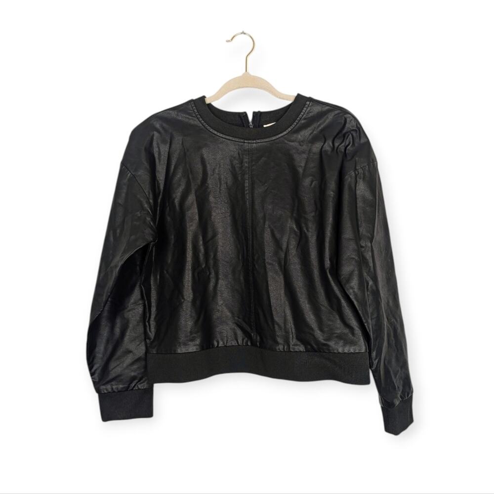 Grey Lab Black Faux Leather Back Zip Sweatshirt Size S